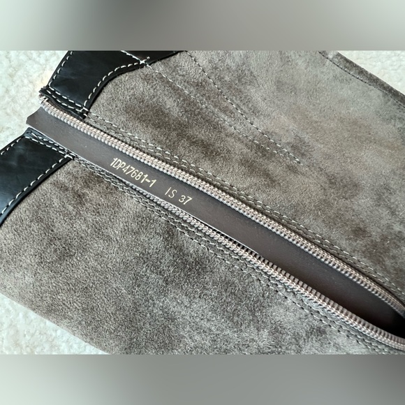 Italian Designer Suede Brown Green Khaki Knee High Fur Boots Platform High Heels - Picture 3 of 14